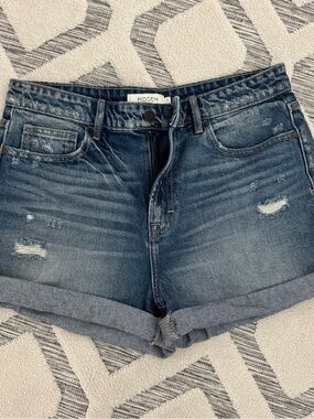 Women's Distressed Dark Blue Denim Shorts